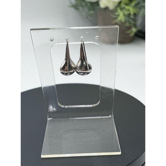 Sterling Silver Vintage Pear-shaped TearDrop Raindrop Dangle 925 Earrings - Picture 7 of 11
